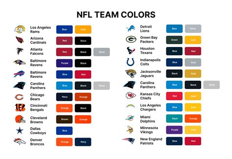 nfl teams color codes